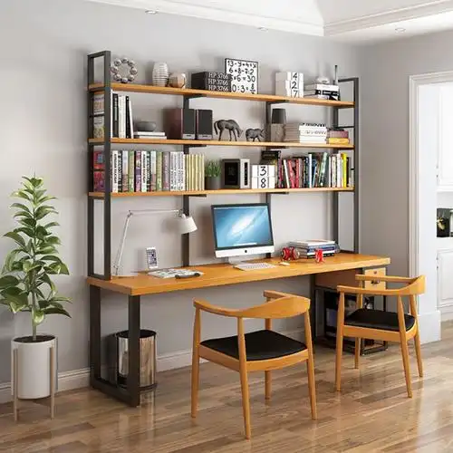 实木书桌书架组合多层家用简约电脑桌书柜一体电脑桌