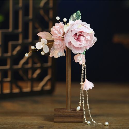 绢花头饰唐风诃子花朵汉服女仙气古风发夹流苏发饰