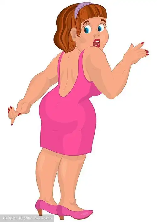 卡通里穿粉色裙子的胖女孩