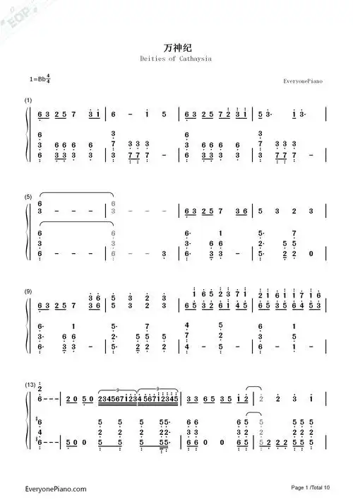 万神纪星尘双手简谱预览1