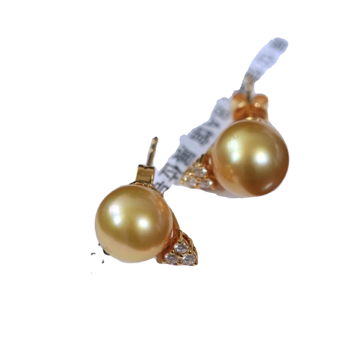 精致优雅18k金海水珍珠耳环浓金正圆高亮无暇南洋金珠