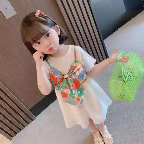 女童连衣裙短袖公主裙儿童夏装裙子新款2021年网红洋气宝宝两件套
