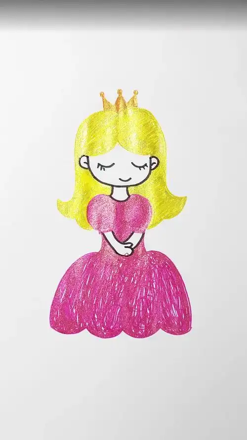 闪亮的小公主简笔画,快来用闪光笔画吧