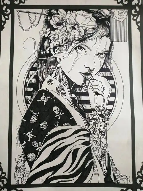 黑白线描  #线描人物 #创意线描  #热门