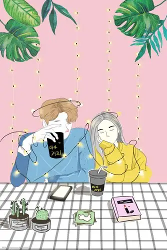 彩色创意情侣恋爱插画背景