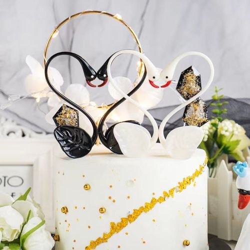 爱心天鹅火烈鸟情人节蛋糕装饰摆件情侣唯美爱情象征美好