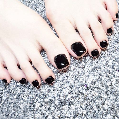 脚趾甲可拆卸甲片纯黑可摘戴美甲 假指甲成品美甲贴片甲片