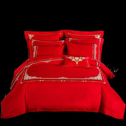 梦然纺精美中式刺绣婚庆四件套贡缎红色结婚床上用品三生三世 三生