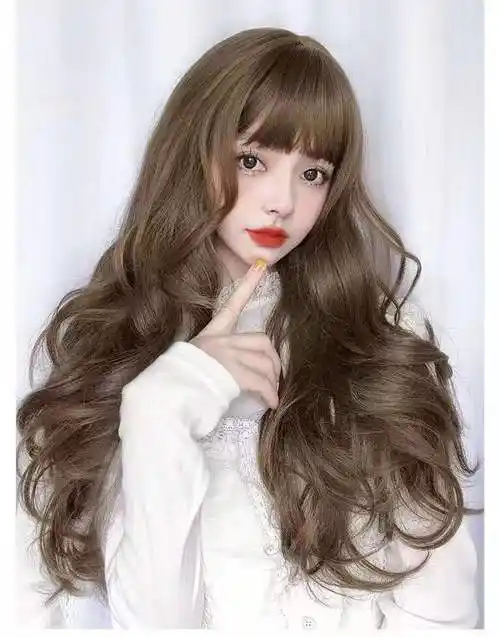 片希假发女长发自然全头套卷发网红大波浪发型空气刘海可爱修脸假发套