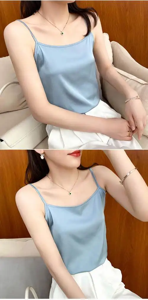 100真丝吊带背心女内搭桑蚕丝打底丝绸缎面性感美背外穿白色s建议体重