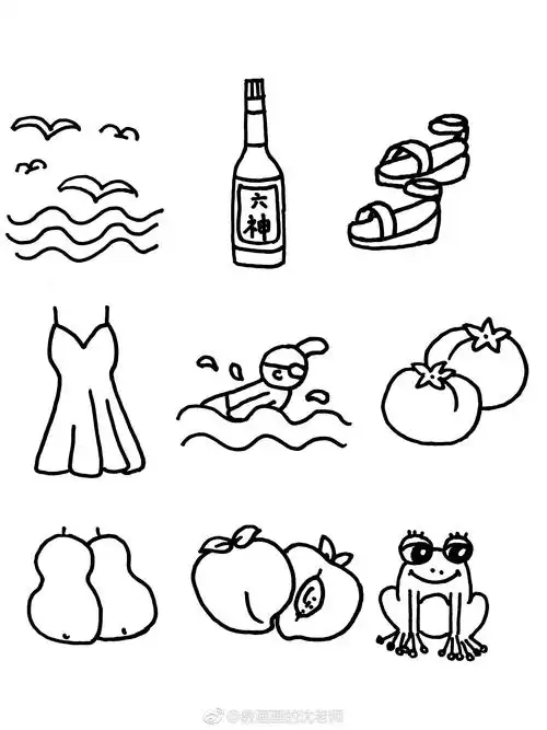 夏天简笔画手绘手账素材来啦~ (作者: @教画画的沈老师 )