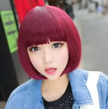 【酒红】批发假发女短发梨花头时尚女生蓬松bobo头发型齐斜刘海酒红