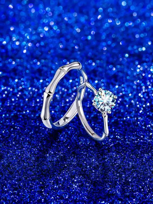 莫桑钻情侣对戒蓝色磨砂场景精修