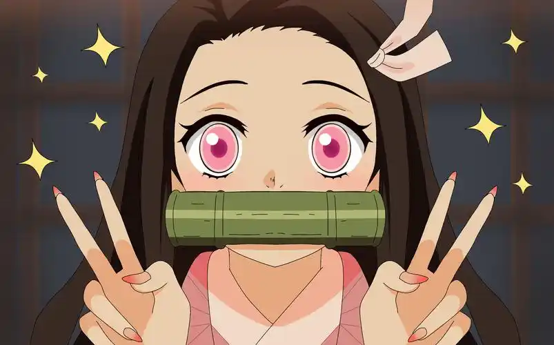 灶门祢豆子看着摄像头剪刀手