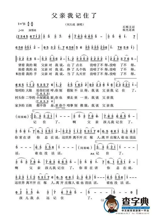 父亲我记住了(独唱歌曲)_父亲我记住了(独唱歌曲)简谱_父亲我记住了