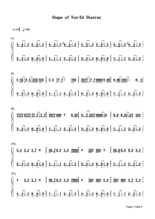 shape of you 双手简谱 钢琴谱 ed sheeran