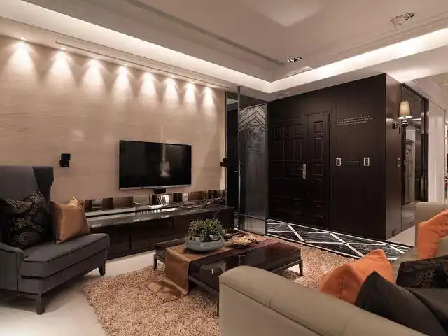 咖色系美式客厅 电视背景墙效果图