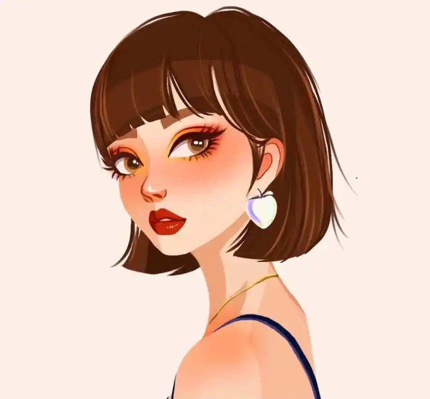 短发女生#手绘头像 - 抖音