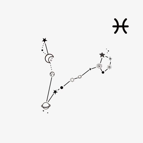 十二星座之双鱼座简约线条星球宇宙小清新纹身贴