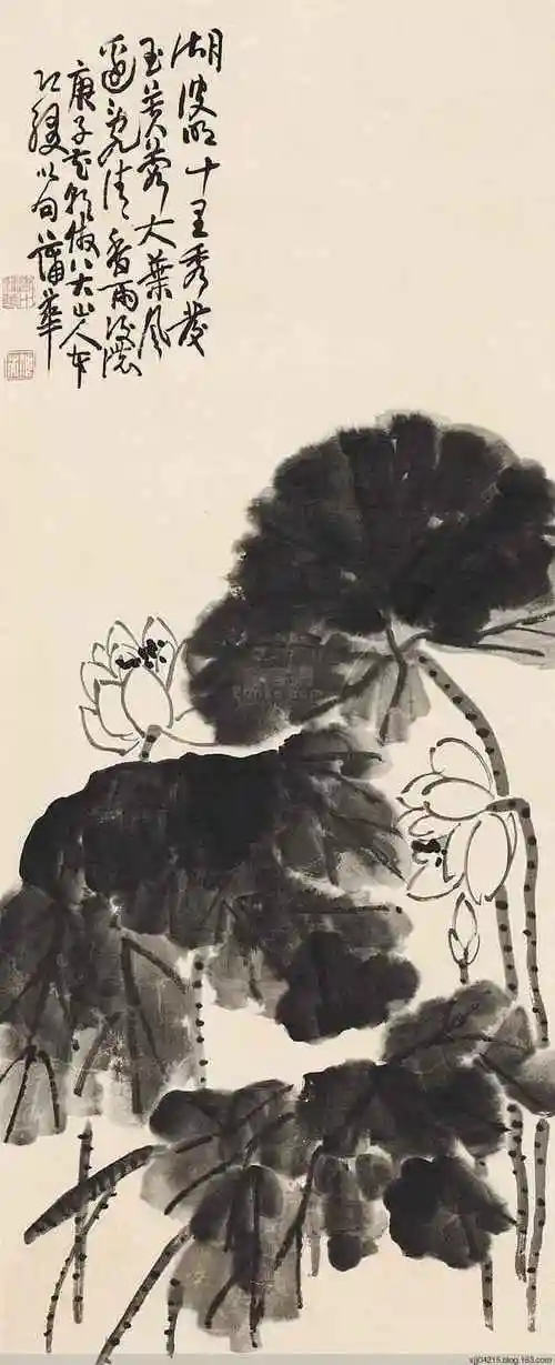 清代画家蒲华精品大写意荷花国画水墨作品