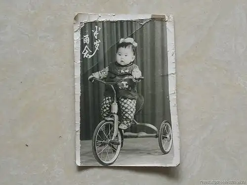 儿童骑小童车半岁留念老照片