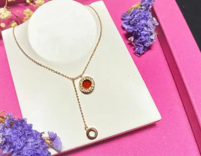 六福珠宝18k玫瑰金项链精致小套链