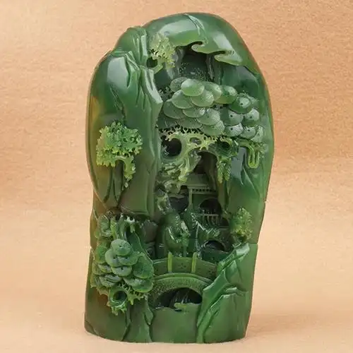 和田玉碧玉山水摆件 1552g