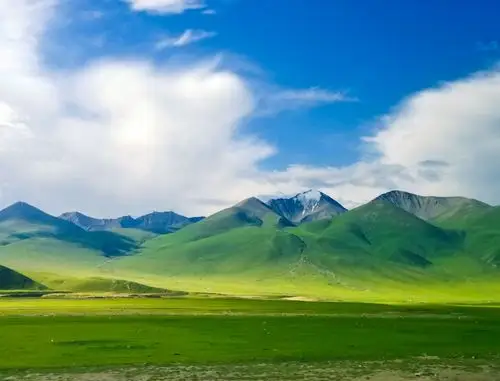 蓝天白云 雪山草地