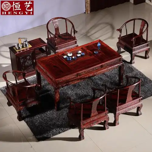 国标红木家具印尼黑酸枝木茶桌椅组合阔叶黄檀实木茶台明清泡茶桌