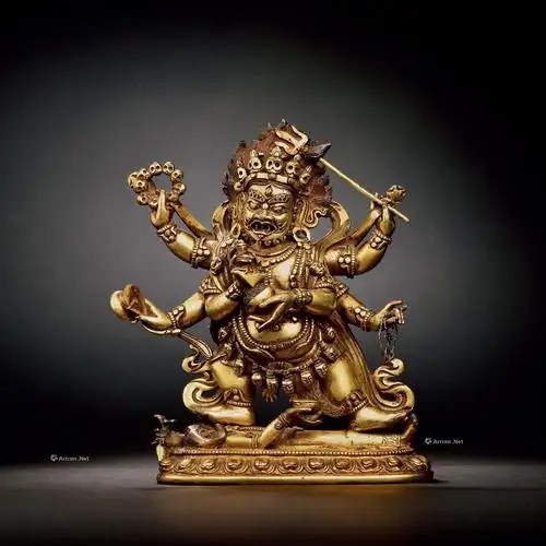 020918世纪铜鎏金六臂玛哈噶拉像