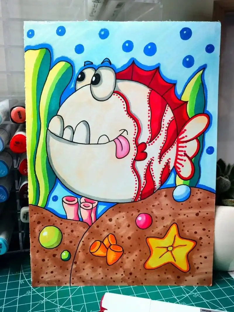 儿童马克笔手绘鱼海洋海底世界简笔画