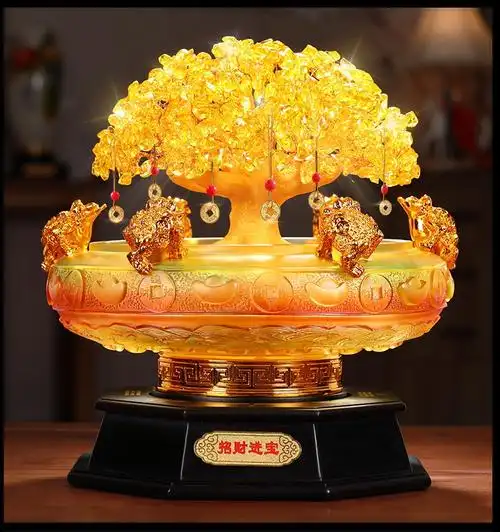 名态水晶树八方来财聚宝盆招财摆件公司办公室前台收银台装饰品店铺