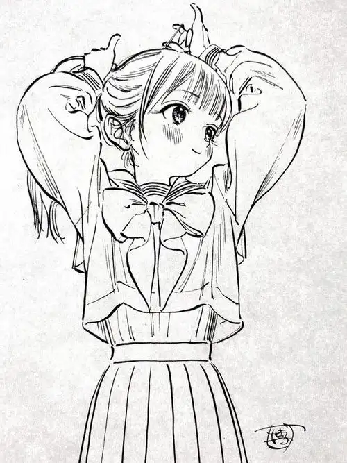 明日酱的水手服少女感爆棚了仅凭线稿就俘虏了上万人的心