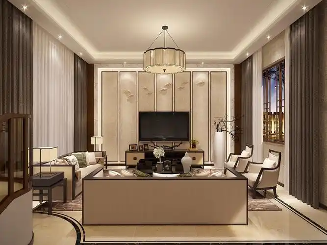 太仓市御江南300平新中式风格独栋别墅客厅装修效果图