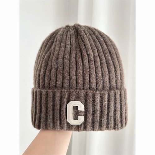 c字母保暖毛线帽子男女秋冬新款ins高弹简约百搭针织帽冷帽潮