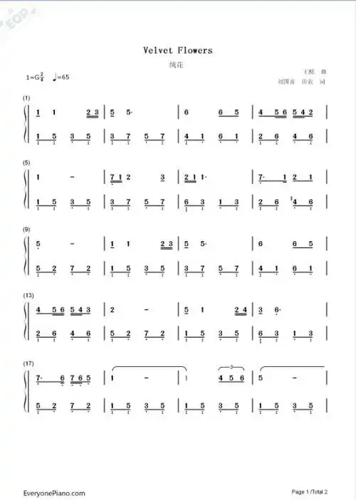 你要的绒花钢琴谱来了