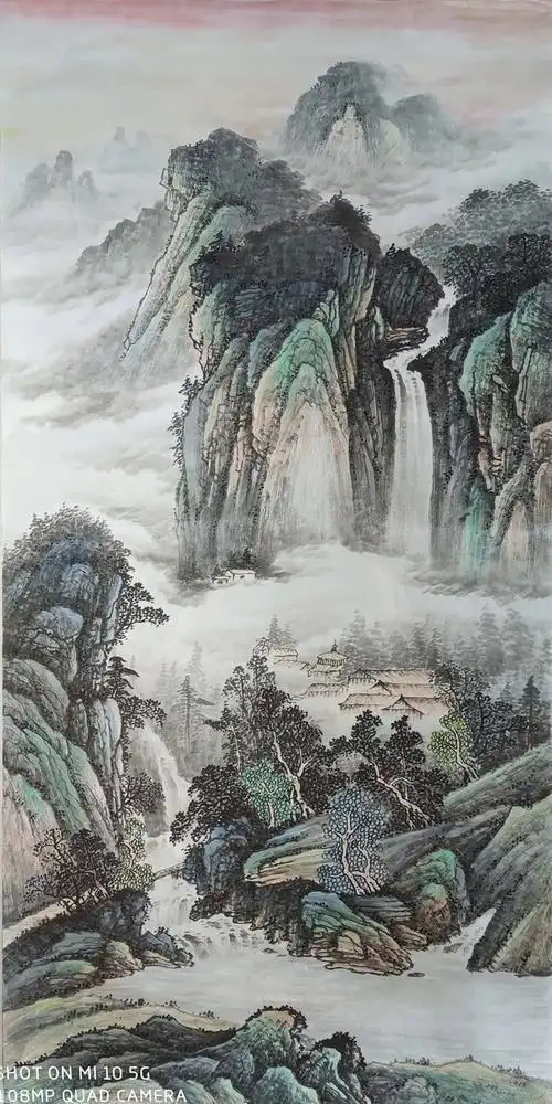 小米手画山水画国画 手绘真迹 字画书画作品 未落款装裱画芯 竖幅画心