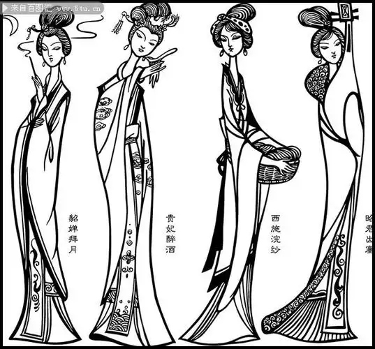 古代四大美女线描图,主题为古代美女,可用作女人矢量图,古代女子,仕女