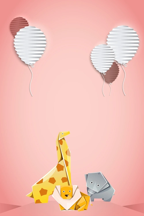 矢量卡通几何小动物气球海报背景