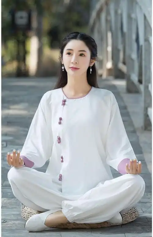 禅服茶服夏季佛系衣服打坐女居士服中式禅意棉麻禅修服套装白色套装m