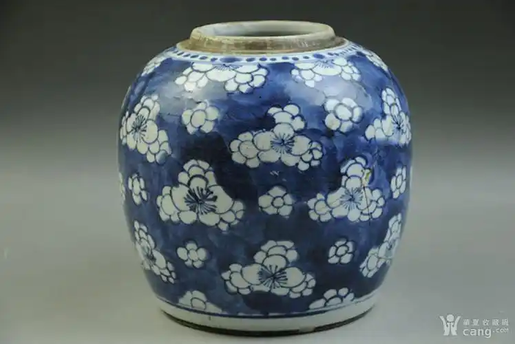 清代中期青花瓷冰梅罐老瓷器景德镇古董古玩陈设摆件包老收藏品