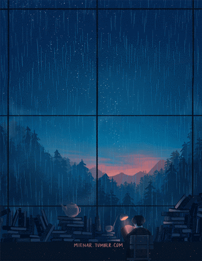 听雨的季节,惬意的孤独 ~动态 插画 画师mienar