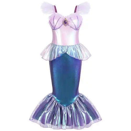 跨境童装 儿童美人鱼公主裙女童ins风人鱼姬色小飞袖连衣裙子