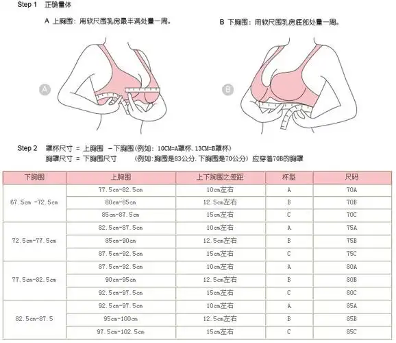 尺寸,对照上胸围长度减去下胸围长度的数值,就能找到自己的罩杯大小了