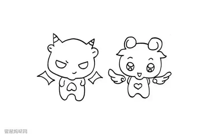 天使与恶魔简笔画画法小天使和小恶魔怎么画小天使和小恶魔简笔画图片