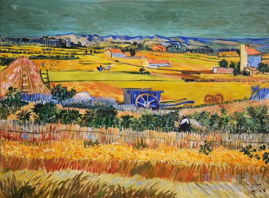 梵高 收割中的田园 丰收 收获 手绘油画 手绘布面装饰油画 客厅书房卧