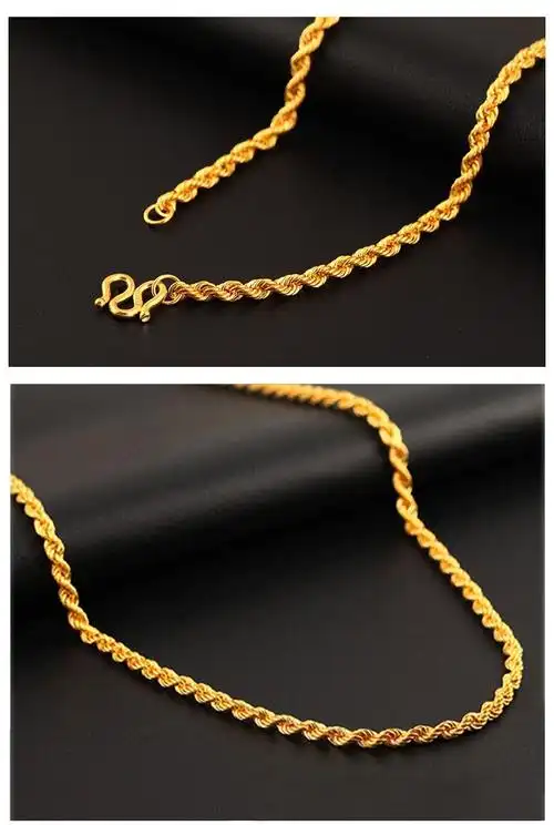 鑫徕帝珠宝黄金项链足金9999男女款麻绳项链实心麻花项链素链锁骨金