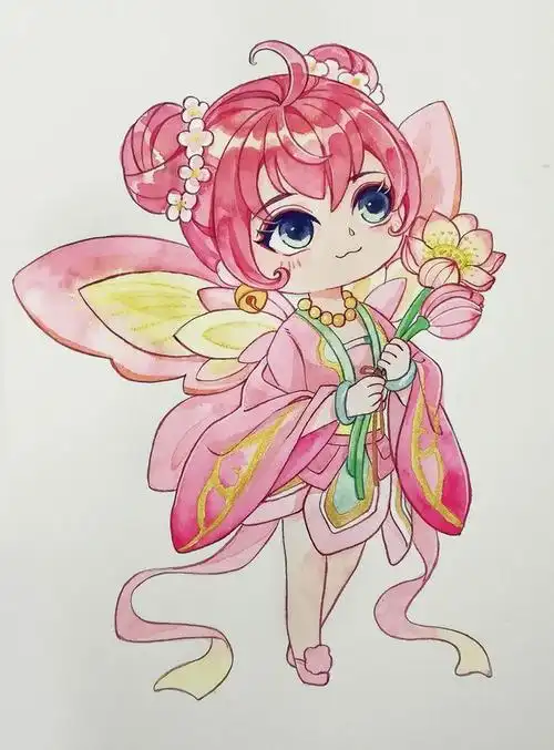 手绘水彩难以拒绝的粉色系萌萌哒进阶蝴蝶仙子
