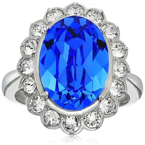 镀铂金纯银蓝宝石蓝色,采用施华洛世奇水晶戒指-珠宝首饰-亚马逊中国