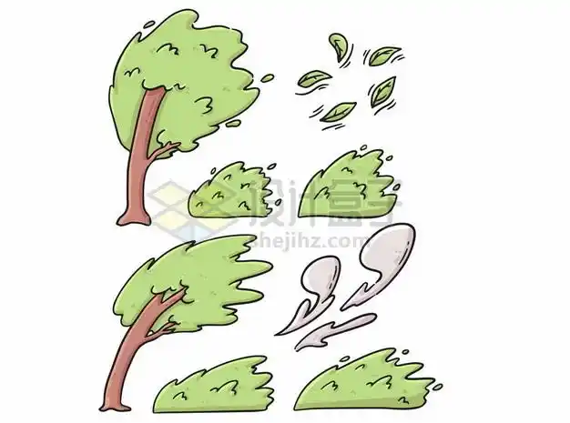 被飓风大风吹得东倒西歪的卡通大树5890916矢量图片免抠素材 生物自然